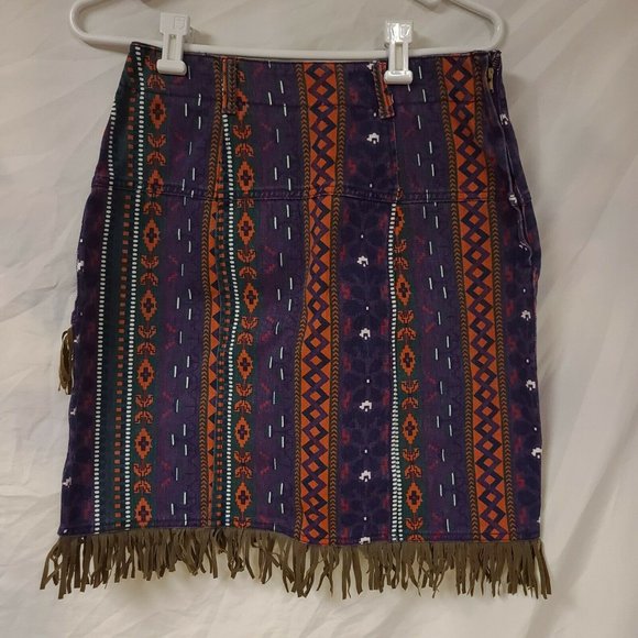 Vtg Red Rover Womens W28 x L19 Multicolor Rodeo Aztec Pattern Denim Short Skirt - Picture 3 of 12